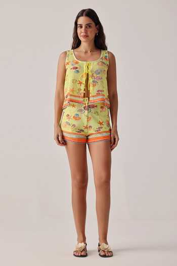 Buy_NOIB_Yellow Ziva Seaborn Crochet Shorts _at_Aza_Fashions
