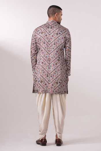 Shop_Char Chaand_Multi Color Silk, Satin, Linen Floral Paisley Print Kurta _at_Aza_Fashions