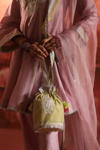 Buy_Studio Rang by Swati_Purple Chanderi Silk, Organza V-neck Shaam Gulabi Embroidered Anarkali Set _Online_at_Aza_Fashions