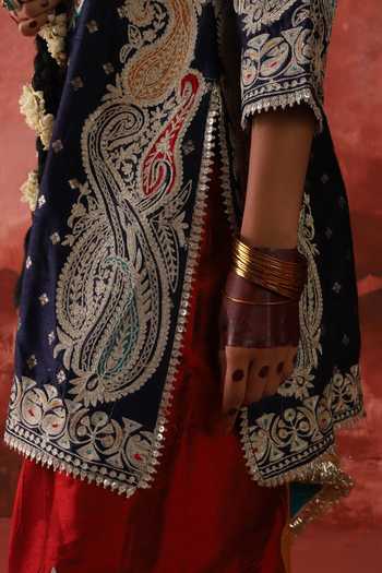 Shop_Studio Rang by Swati_Blue Chanderi Silk, Silk, Organza Round Patakha Guddi Embroidered Kurta Set _Online_at_Aza_Fashions
