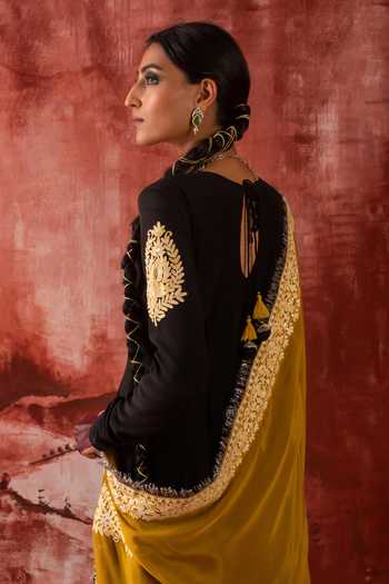 Shop_Studio Rang by Swati_Black Crepe, Chiffon Boat Neck Kaali Aankhein Anarkali Set _at_Aza_Fashions