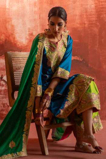 Buy_Studio Rang by Swati_Blue Silk, Chiffon Beads, Sequins Round Neck, Rang Rasiya Embroidered Kurta Set _at_Aza_Fashions