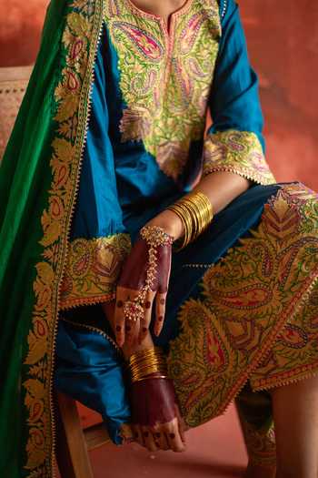 Studio Rang by Swati_Blue Silk, Chiffon Beads, Sequins Round Neck, Rang Rasiya Embroidered Kurta Set _Online_at_Aza_Fashions