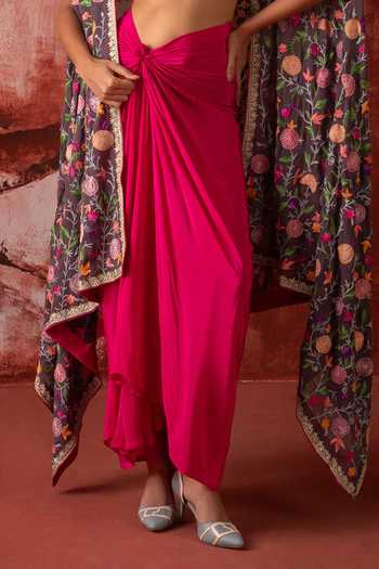 Buy_Studio Rang by Swati_Multi Color Georgette, Crepe Square Neck Rose Reverie Draped Skirt Set _Online_at_Aza_Fashions