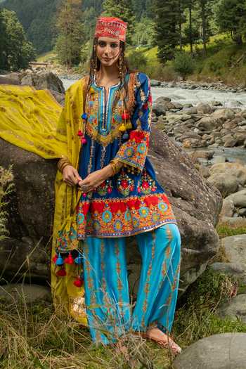 Studio Rang by Swati_Blue Silk, Chanderi, Cotton, Chiffon Gota Darya-e-rang Embroidered Kurta Set _Online_at_Aza_Fashions