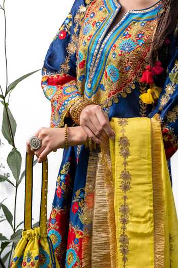 Shop_Studio Rang by Swati_Blue Silk, Chanderi, Cotton, Chiffon Gota Darya-e-rang Embroidered Kurta Set _Online_at_Aza_Fashions
