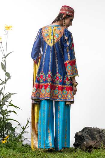 Shop_Studio Rang by Swati_Blue Silk, Chanderi, Cotton, Chiffon Gota Darya-e-rang Embroidered Kurta Set _at_Aza_Fashions