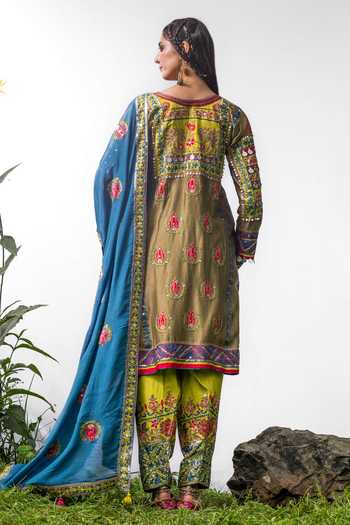 Shop_Studio Rang by Swati_Pink Chanderi Silk, Cotton, Chanderi, Chiffon Tulip Bagh Embroidered Kurta Set _at_Aza_Fashions