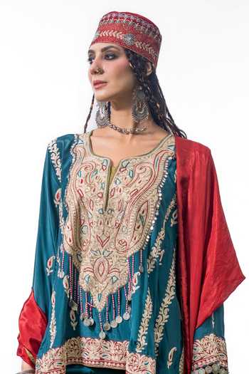 Shop_Studio Rang by Swati_Blue Crepe, Silk Vanvaasi Embroidered Kurta Set _Online_at_Aza_Fashions