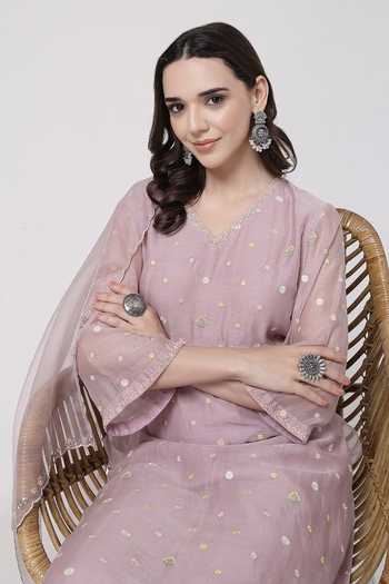 Buy_KAPAAS_Purple Organza, Chanderi V-neck Kamal V Kurta Set _Online