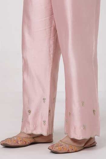 Shop_KAPAAS_Pink Organza, Chanderi V-neck Pankhudi V Kurta Set 