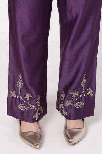 KAPAAS_Organza, Chanderi Round Neck, Yes Violet A-line Kurta Set _Online_at_Aza_Fashions