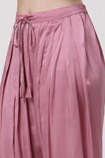 Buy_KAPAAS_Pink Organza, Satin, Tissue V-neck, Yes Embroidered Kurta Salwar Set _Online_at_Aza_Fashions