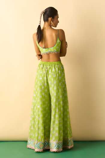 Buy_Gopi Vaid_Lime Viscose Scoop Neck Eira Embroidered Jacket And Palazzo Set _Online_at_Aza_Fashions
