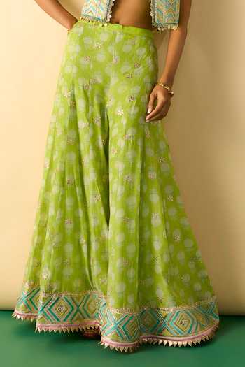 Shop_Gopi Vaid_Lime Viscose Scoop Neck Eira Embroidered Jacket And Palazzo Set _Online_at_Aza_Fashions