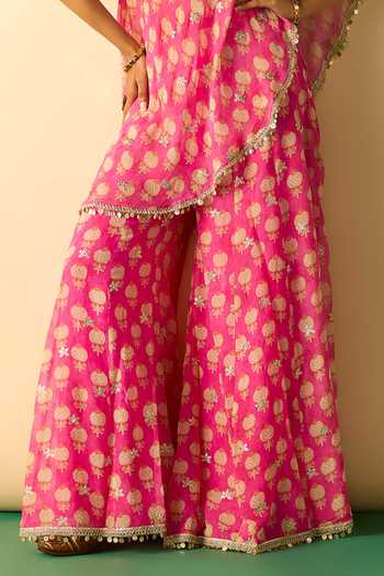 Buy_Gopi Vaid_Pink Georgette One Shoulder Chhavi Print Kurta And Sharara Set _Online_at_Aza_Fashions
