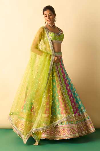 Buy_Gopi Vaid_Pink Viscose, Net Sweetheart Neck Shyama Multi Panelled Printed Lehenga Set _Online_at_Aza_Fashions