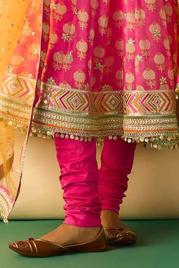 Buy_Gopi Vaid_Pink Georgette, Lycra, Net V-neck Anika Block Print Anarkali Set _Online_at_Aza_Fashions