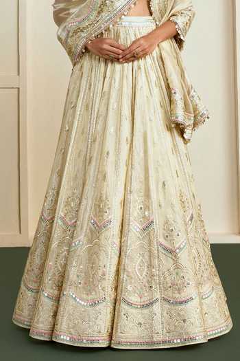 Buy_Gopi Vaid_Ivory Viscose, Tissue High Neck Aabira Mirror Panelled Lehenga Set _Online_at_Aza_Fashions