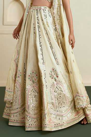 Buy_Gopi Vaid_Ivory Scoop Neck Suhana Foil Embroidered Lehenga Set _Online_at_Aza_Fashions