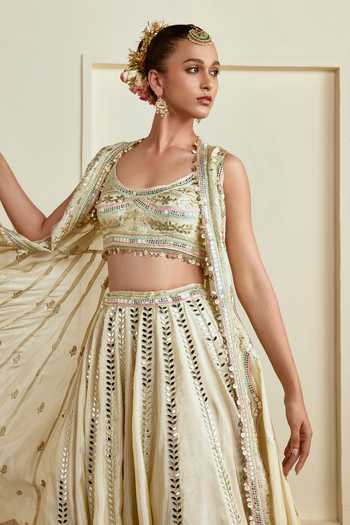 Shop_Gopi Vaid_Ivory Scoop Neck Suhana Foil Embroidered Lehenga Set _Online_at_Aza_Fashions