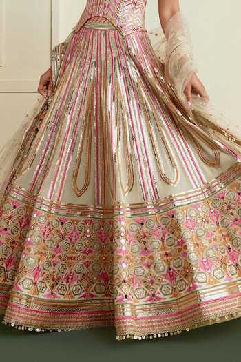 Buy_Gopi Vaid_Beige Georgette, Net Sweetheart Ameesha Embroidered Blouse Flared Lehenga Set _Online_at_Aza_Fashions