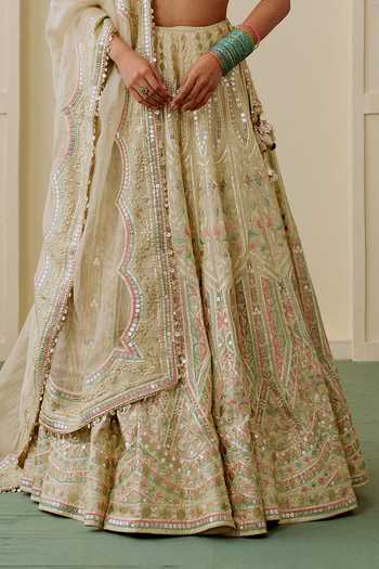 Buy_Gopi Vaid_Gold Viscose, Tissue Plunge Neck Suroor Foil Kali Embroidered Lehenga Set 