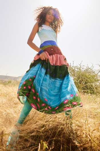 Shop_ZiP by Payal & Zinal_Multi Color Cotton, Linen Round Neck Fields Of Fancy Print Dress _Online_at_Aza_Fashions