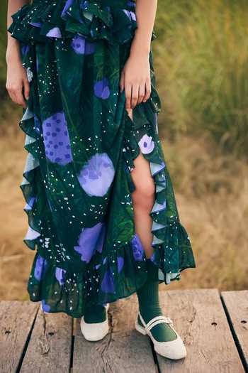 Shop_ZiP by Payal & Zinal_Green Georgette V-neck Daisy Dreams Dress _Online_at_Aza_Fashions