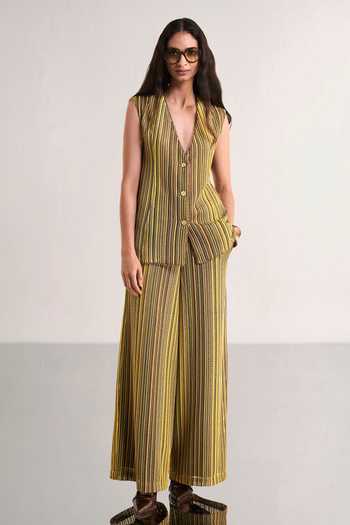 Buy_Dash And Dot_Multi Color Polyester V-neck Scalloped Crochet Waistcoat And Pant Set _Online_at_Aza_Fashions