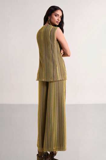 Dash And Dot_Multi Color Polyester V-neck Scalloped Crochet Waistcoat And Pant Set _Online_at_Aza_Fashions