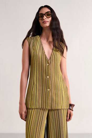 Shop_Dash And Dot_Multi Color Polyester V-neck Scalloped Crochet Waistcoat And Pant Set 