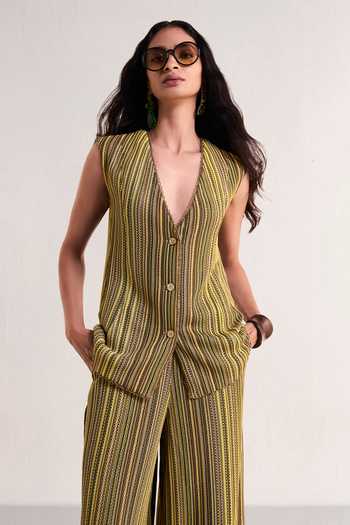 Dash And Dot_Multi Color Polyester V-neck Scalloped Crochet Waistcoat And Pant Set _Online