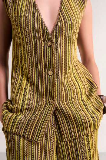 Buy_Dash And Dot_Multi Color Polyester V-neck Scalloped Crochet Waistcoat And Pant Set _Online