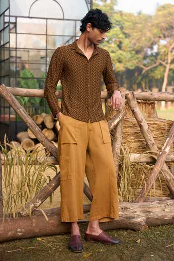 Shop_Dash And Dot_Beige Polyester Knitted Chevron Shirt _Online_at_Aza_Fashions