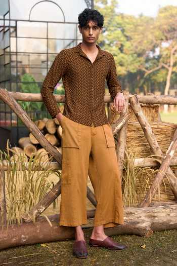 Dash And Dot_Beige Polyester Knitted Chevron Shirt _at_Aza_Fashions