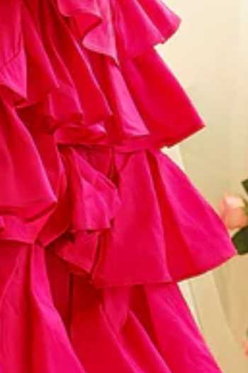 Pinkcow designs pvt ltd_Pink Taffeta Sequins, Stones Tiered Ruffle Gown _Online_at_Aza_Fashions