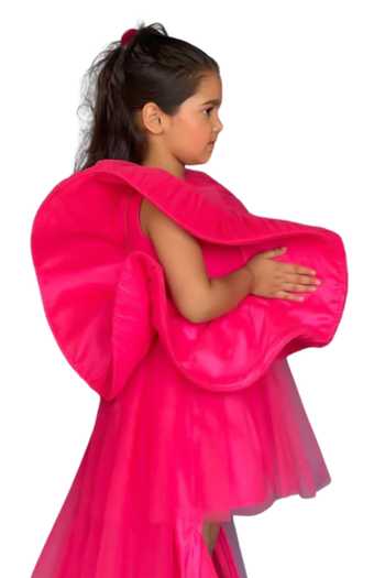 Pinkcow designs pvt ltd_Pink Silk, Canvas, Net Layered Ruffle Pleated Gown _at_Aza_Fashions