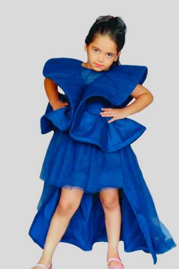 Buy_Pinkcow designs pvt ltd_Blue Silk, Net, Canvas Ruffles Layered Gown _at_Aza_Fashions