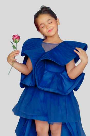 Buy_Pinkcow designs pvt ltd_Blue Silk, Net, Canvas Ruffles Layered Gown 