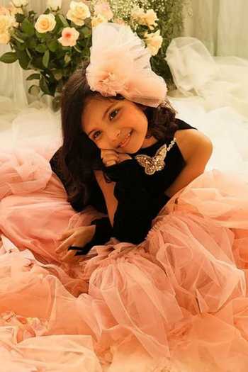 Pinkcow designs pvt ltd_Pink Velvet Pearls, Brooches Butterfly Bloom Gown _at_Aza_Fashions