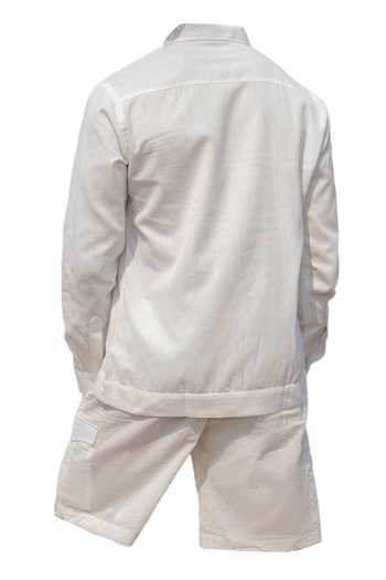 Shop_Runit Gupta_White Cotton, Linen Blue Dyed Panel Shirt _at_Aza_Fashions