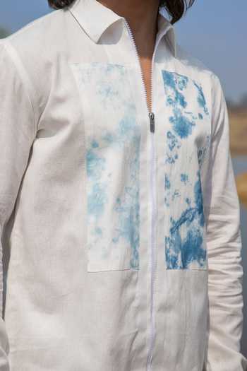 Runit Gupta_White Cotton, Linen Blue Dyed Panel Shirt _Online_at_Aza_Fashions