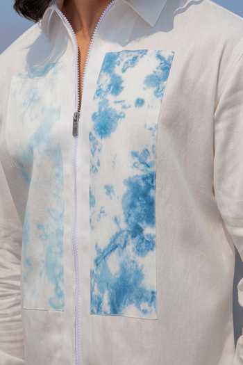 Buy_Runit Gupta_White Cotton, Linen Blue Dyed Panel Shirt _Online_at_Aza_Fashions