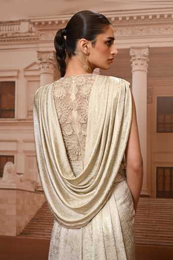 Shop_Tarun Tahiliani_Ivory Pearl Embroidered Draped Dhoti Jumpsuit _Online_at_Aza_Fashions