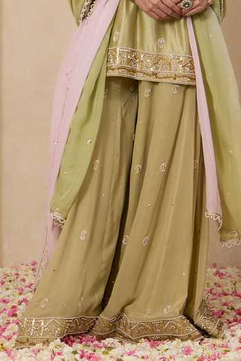 Buy_Nitisha Kashyap_Pink Silk, Organza, Georgette Split Saanjh Contrast Yoke Kurta And Sharara Set _Online_at_Aza_Fashions