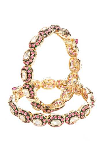 Shop_Preeti Mohan_Gold Plated Enisha Polki Circular Bangles - Set Of 2 _at_Aza_Fashions