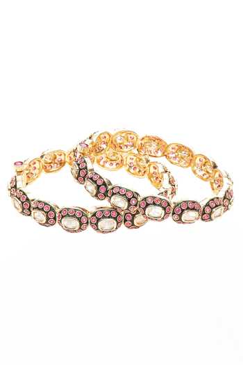 Buy_Preeti Mohan_Gold Plated Enisha Polki Circular Bangles - Set Of 2 _Online_at_Aza_Fashions