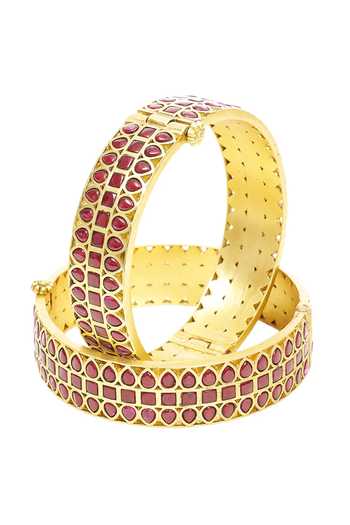 Buy_Preeti Mohan_Gold Plated Anandi Kundan Bangles - Set Of 2 _at_Aza_Fashions