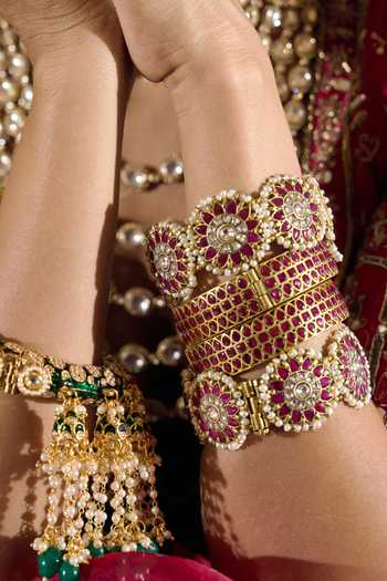 Preeti Mohan_Gold Plated Anandi Kundan Bangles - Set Of 2 _Online_at_Aza_Fashions